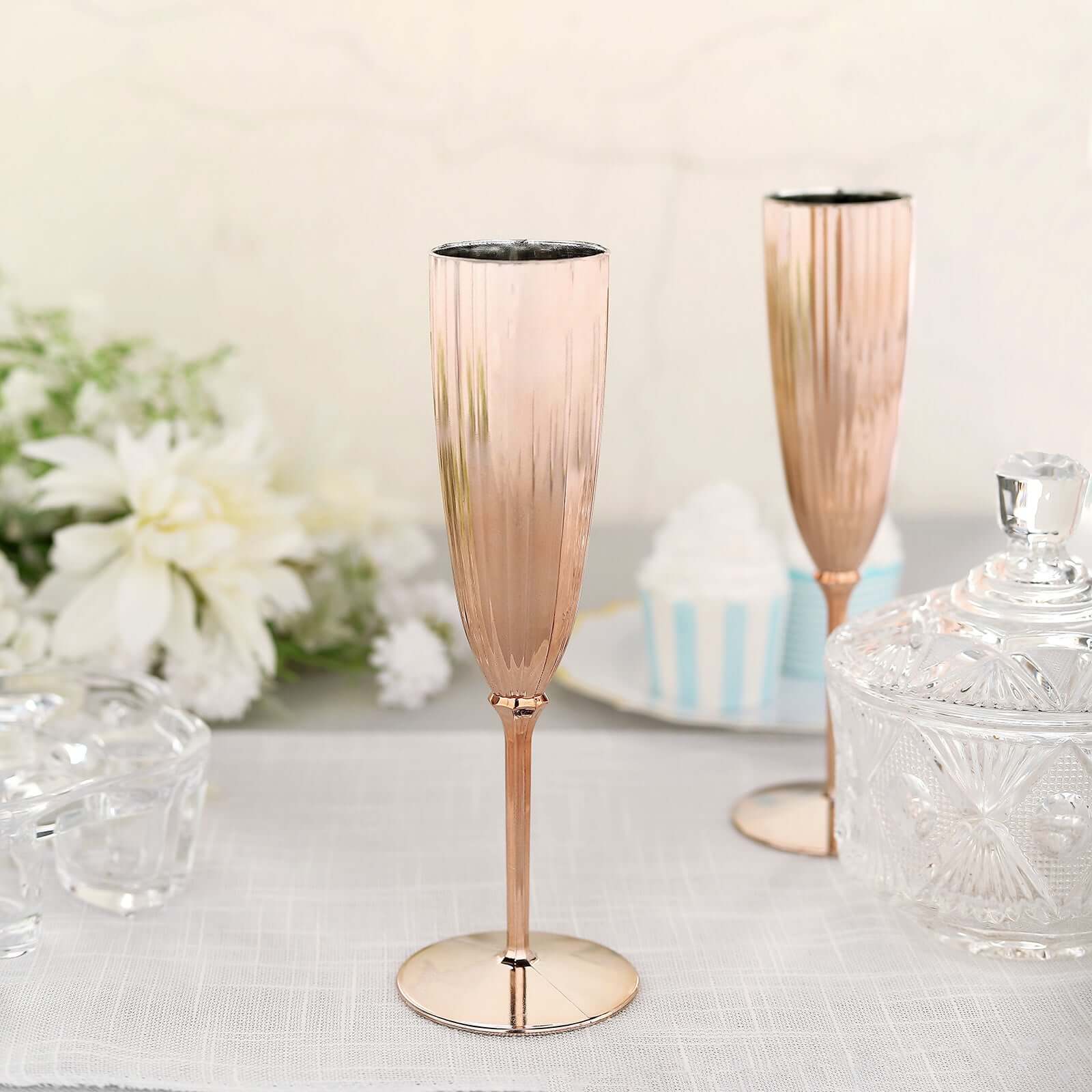 6-Pack Plastic Champagne Flutes 5oz Metallic Rose Gold - Stylish Disposable Champagne Glasses for Cocktail Parties & Receptions - Image 2